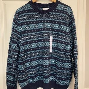 Croft and Barrow Men's Nordic Pattern Crewneck Sweater - Blue and Navy
